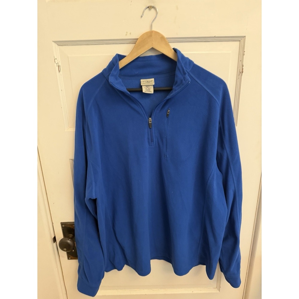 LL Bean Men's Blue Quarter Zip Fleece Pullover Pocket Casual Outdoors Size XL